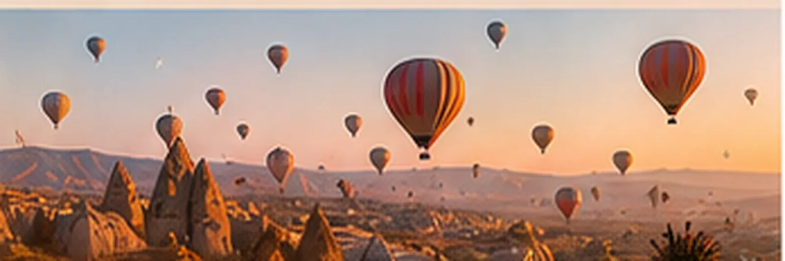 Heißluftballons über den Tälern Kappadokiens bei Sonnenaufgang